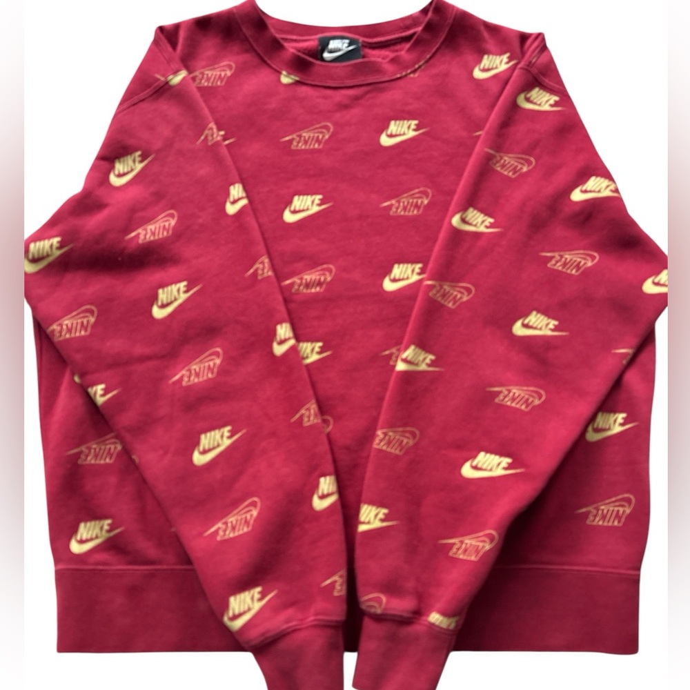 Nike Burgundy and Gold Logo Crewneck Sweatshirt